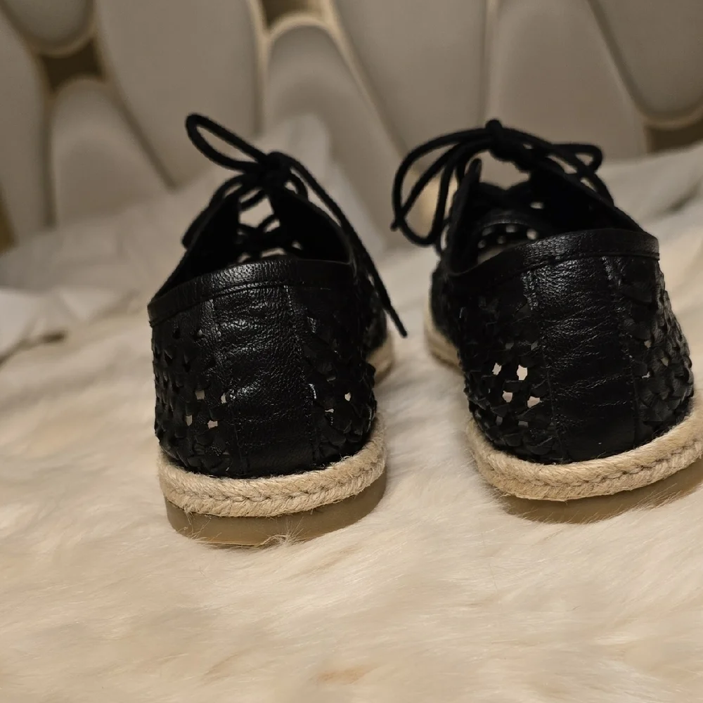 Seychelles Black Leather Espadrilles with Woven Texture Size 8 EUC From Dillards